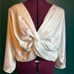 Renee C. Cream White Tie Front 3/4 Sleeve Blouse